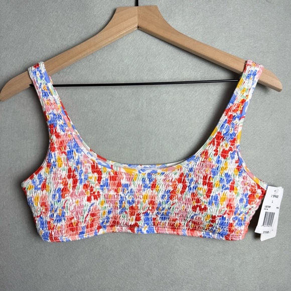 L*Space Women’s Bikini Top Izzie Floral Smocked Swimwear with Removable Pads L - Picture 1 of 7